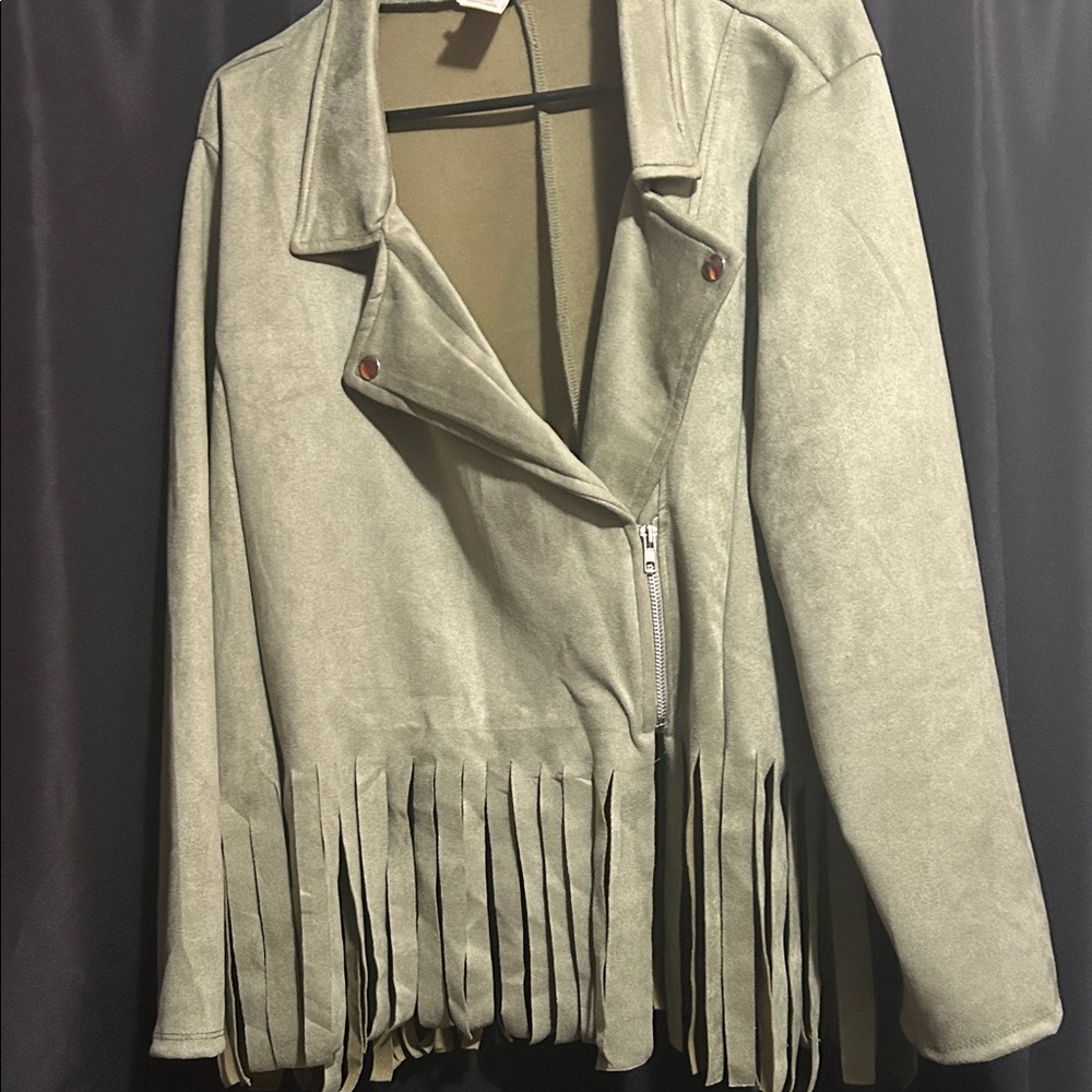 NYC Cream Leather Jacket with Fringe
